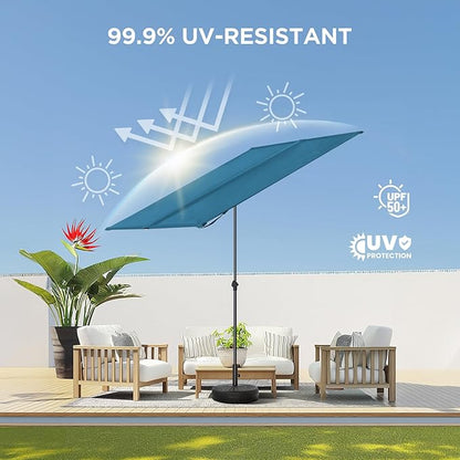HOMSHADE 6x4ft Outdoor Balcony Umbrella - Flat Porch Pool Patio Umbrella Rectangular Canopy Shade UPF50+ UV Protection 360° Rotating & Tilting All Angles Applicable (Peacock Blue, No Base)