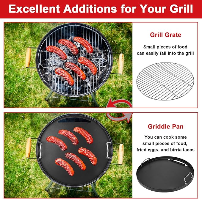 Full Size Griddle Insert for Weber 22 Inch Charcoal Grills, Flat Top Griddle for Weber 22" Original Kettle, Master-Touch and Performer Deluxe Charcoal Grill, Compatible with Most 22" Round Grills