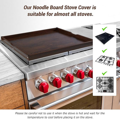 WOLKI Noodle Board Stove Covers for Gas Burners, 30"L x 22"W x 2.4"Th Heavyweight Stove Top Covers for Electric Stove, Buil-in Handles, RV Stove Cover, Wooden Serving Tray, Walnut