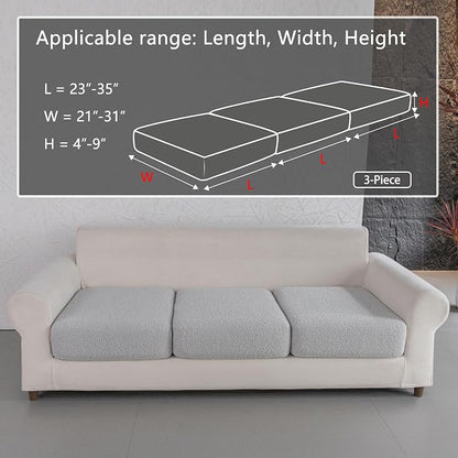 OHSIO Couch Cushion Covers for Sectional Sofa, Stretch Soft Sofa Slipcovers Washable Wear-Resistant Universal Furniture Protector for Living Room(3 Seaters Covers, Light Gray)