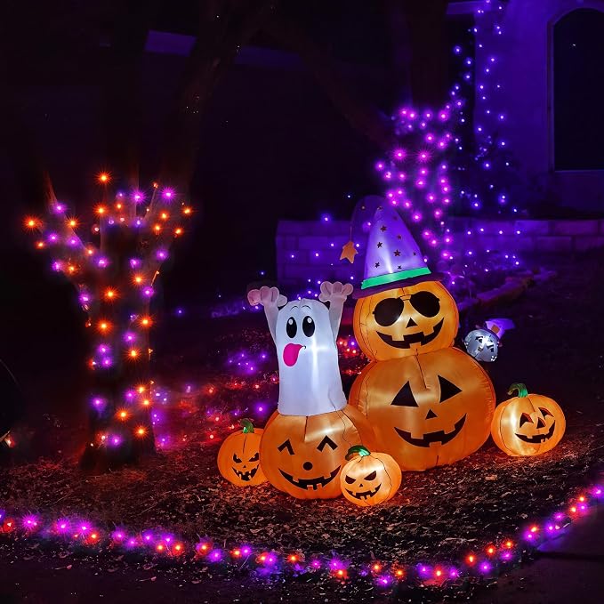 WBao Halloween Lights Orange Purple 300LED 108ft Super Bright String Lights, UL Certified, 8 Lighting Modes, Timer, Connectable, Memory & Waterproof for Indoor Outdoor Halloween Decorations