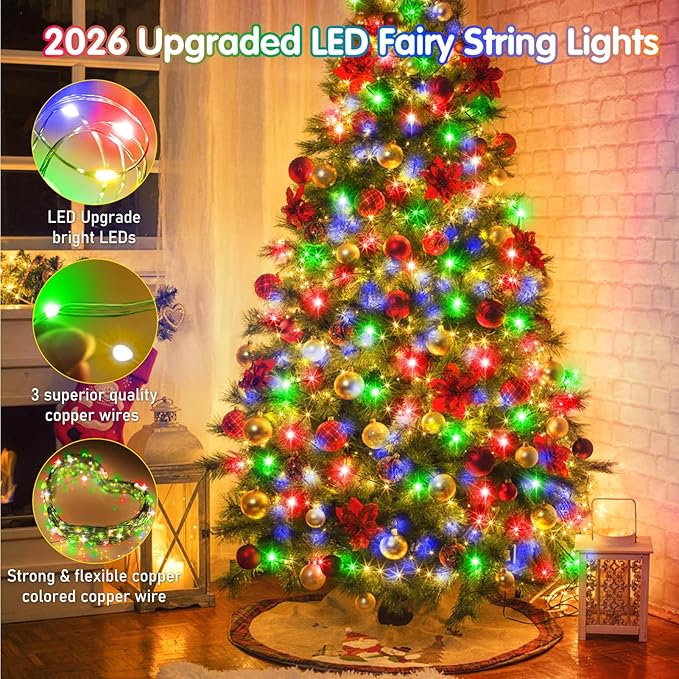 KNONEW 203FT Outdoor Christmas Fairy Lights Plug in,600 LED String Lights Outdoor Waterproof 8 Modes Memory Times for Wedding Bedroom Walls Garden Trees Decoration(Multicolor)