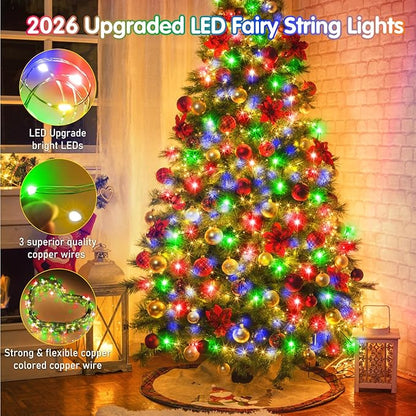 KNONEW 203FT Outdoor Christmas Fairy Lights Plug in,600 LED String Lights Outdoor Waterproof 8 Modes Memory Times for Wedding Bedroom Walls Garden Trees Decoration(Multicolor)