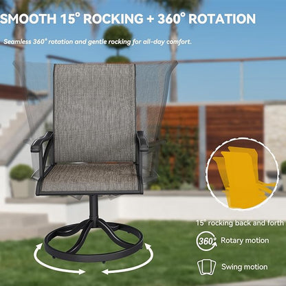 DWVO 6 Set Outdoor Swivel Chairs, Premium Patio Swivel Chairs High Back & Heavy Duty Frame, All Weather Outdoor Swivel Chairs Set of 6 for Porch Lawn Patio, Brown
