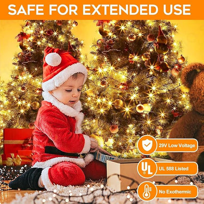 2Pack Connectable Total 132Ft 400 LED Christmas Lights with Timer, Green Wire Fairy Starry String Lights Plug in, 8 Modes and Memory, forIndoor Outdoor Xmas Tree Wedding Party Decoration,Warm White