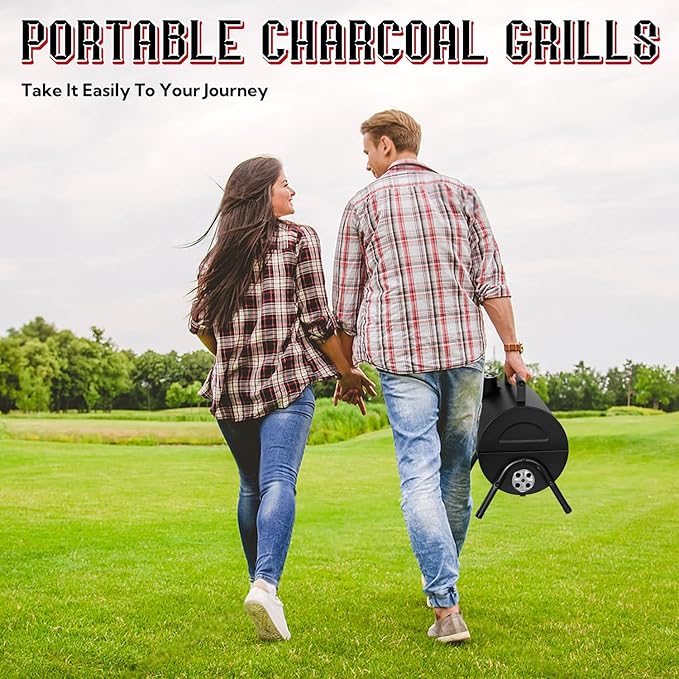 Coliware Portable Outdoor Tabletop Charcoal Grill, Multi-Functional Food-Safe Barbecue Smoker for Backyard Camping Picnics Beach, Compact & Heavy Duty