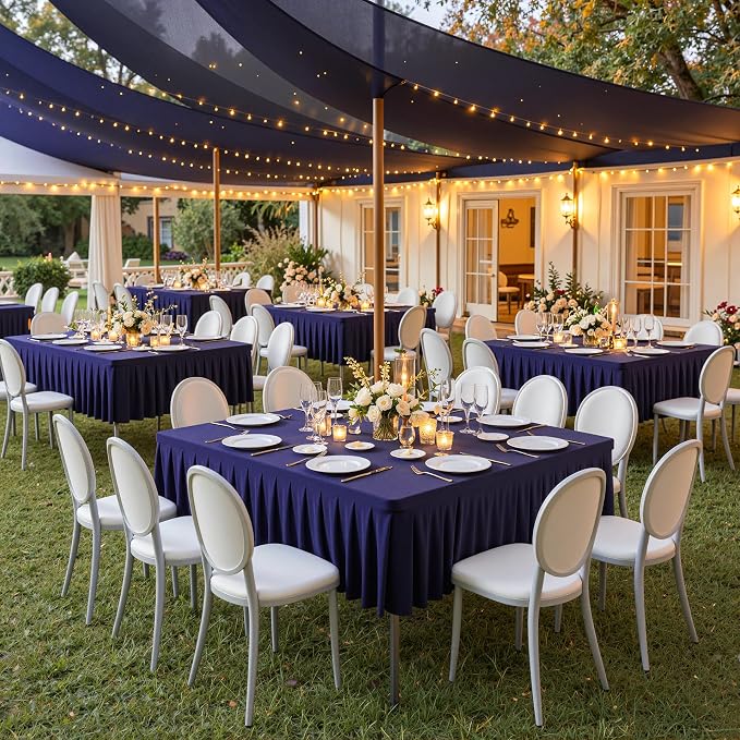 PARTISKY Navy Blue Spandex Square Tablecloths 60x60 Inch, Wrinkle Free Fitted Card Table Cloth Stretch Square Table Cover for Kitchen Dinner, Holiday Party, Wedding Banquet, Display Trade Show