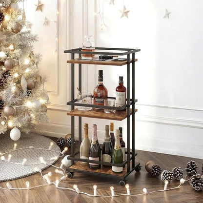 3-Tier Bar Cart with Wheels & Storage Shelves for Home Kitchen | Beverage Serving Cart, Doubles as Coffee Bar Cabinet, Sturdy 3-Tier Frame, Smooth Rolling Wheels, Ideal for Home