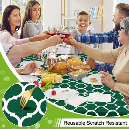 Smiry Round Plastic Table Cloth, Waterproof Vinyl Tablecloth with Flannel Backing for Round Tables, Wipeable & Spillproof for Dining, Camping, Indoor and Outdoor (60" Round, Emerald Green)