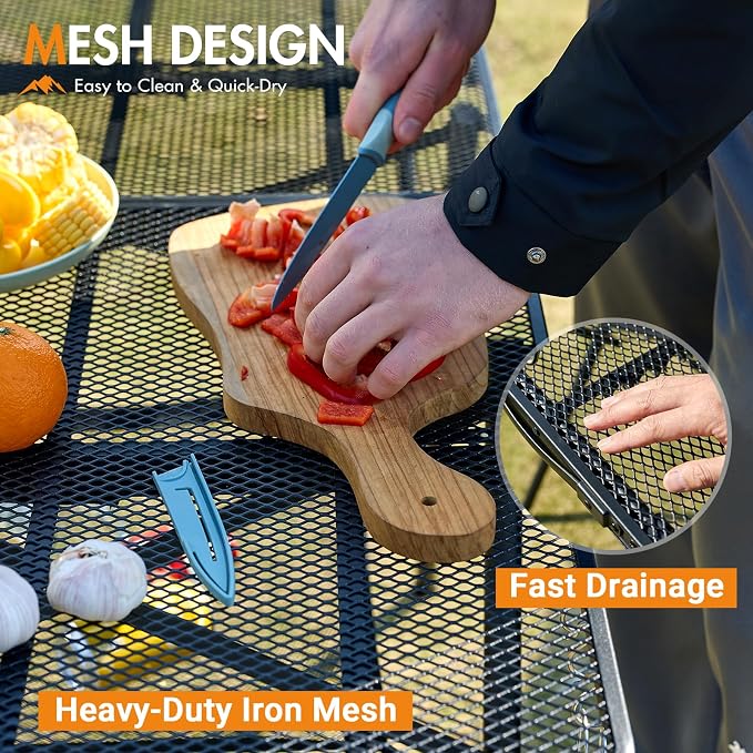 Portal 4 ft Folding Camping Grill Table Heavy Duty Portable Outdoor for BBQ | Iron Mesh Folding Grill Table with 2 Adjustable Heights(15" & 29"), Heat-Resistant Tabletop for BBQ & Outdoor Cooking Gray