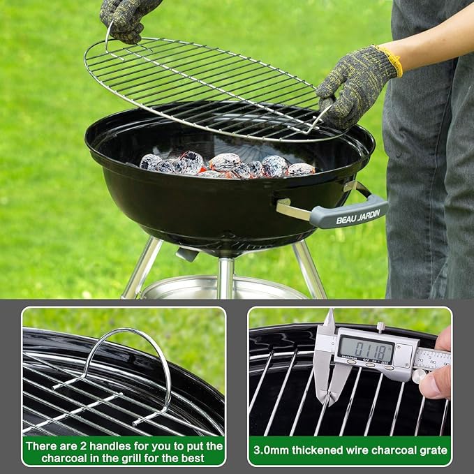 18 Inch Charcoal Grill+ BBQ Charcoal Chimney Starter 11"X7" Heavy Duty for Charcoal Grills