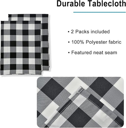 Hiasan Buffalo Plaid Tablecloth Waterproof, 2 Pack, 54 x 80 inch - Black and White Checkered Table Cloth Rectangle for Outdoor Picnic/Party/Dining