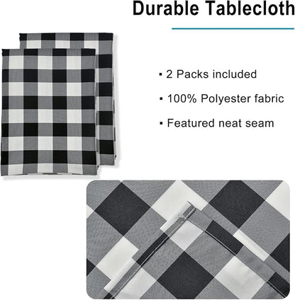 Hiasan Buffalo Plaid Tablecloth Waterproof, 2 Pack, 54 x 54 inch - Black and White Checkered Table Cloth Square for Outdoor Picnic/Party/Dining