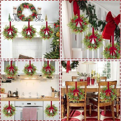 Waipfaru 6 Pcs Small Christmas Wreath, Mini Wreaths for Cabinets, Christmas Wreaths for Windows Kitchen Front Door Candle Rings Fireplaces Table Centerpiece Indoor Outdoor Decorations