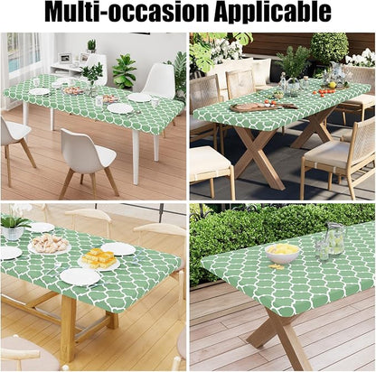 Smiry Picnic Fitted Table Cover, 5 Foot Flannel Backed Vinyl Tablecloth | Waterproof Elastic Stretch Table Cloth, Wipeable Plastic Tablecloth for Camping, Indoor & Outdoor (Sage Green, 36" x 60")