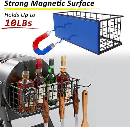 2 Pack of Magnetic Storage Basket, Heavy Duty Metal Magnetic Organizer for Fridge/Traeger Grills/Washer, 5KG Load-Bearing Magnetic Pen Holder/Spice Rack