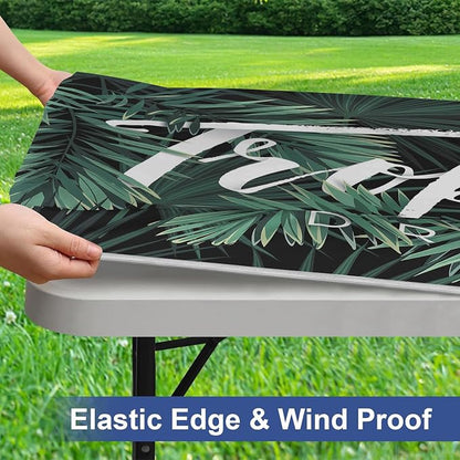 Irisbell Picnic Table Cover with Elastic Edge,6FT Wind Proof Wrinkleproof Fitted Tablecloth Cover Camping Beach Patio Rectangle Table Cloth for Indoor Outdoor (Tropical Leaves, 30'' x 72'')