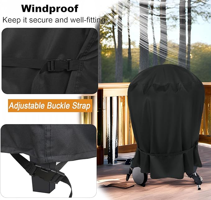 NettyPro Charcoal Kettle Grill Cover 18 inch for Weber, Heavy Duty Waterproof Outdoor Round Smoker Cover, 23" W x 21" D x 35" H, Black