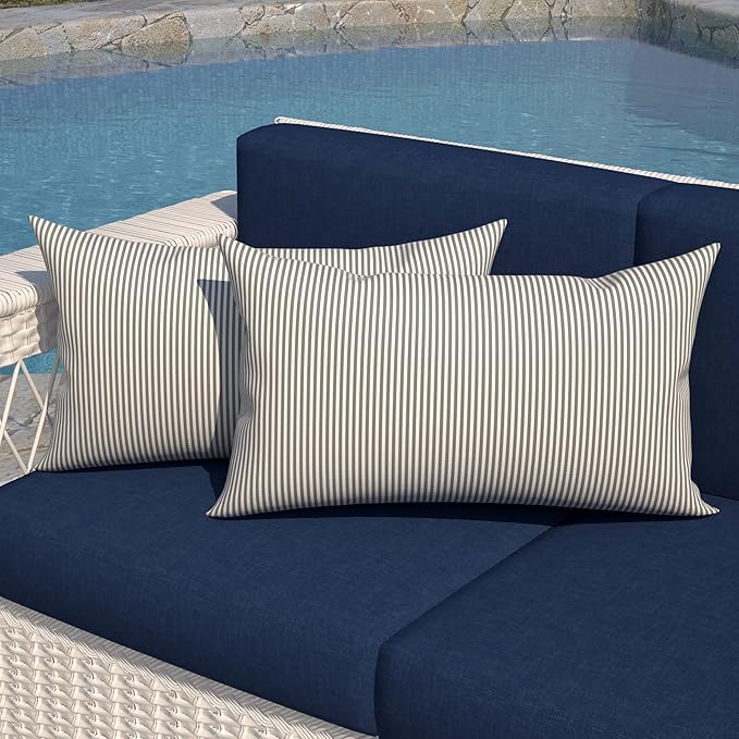 LVTXIII Outdoor/Indoor Lumbar Pillow Covers ONLY Patio Decorative Lumbar Pillow Cases Fade Resistant Cushion Cases for Outdoor Home Patio Furniture, 12” x 20” Pack of 2 - Stripe Grey