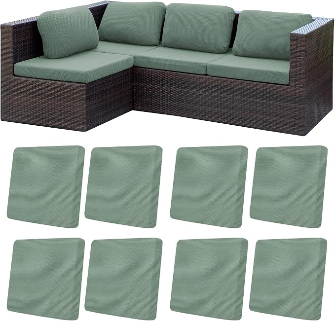 8Pcs Patio Cushion Covers, Outdoor Stretch Cushion Covers, Washable | Stretch Fit, Replacement, Washable and Reusable Furniture Protectors, Fits most patio furniture cushion covers, Cover Only