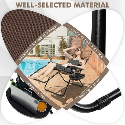Giantex 2 PCS Zero Gravity Chair, Outdoor Chaise Lounge with Cup Holder, Patio Folding Chairs Recliner for Yard Pool Lawn Balcony