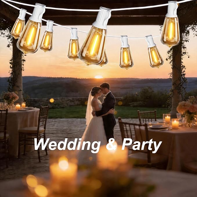 White Outdoor String Lights Waterproof 100FT Patio Lights for Wedding Yard | 100FT Connectable White Outside Lighting,52 Plastic Dimmable Edison Bulb for Backyard Bistro Porch Garden Gazebo Balcony Deck