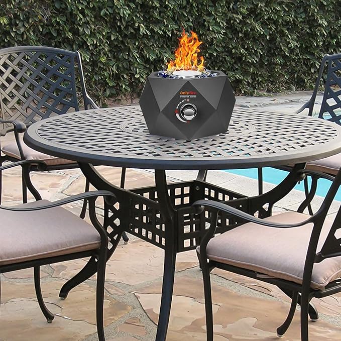 14” Modern Tabletop Gas Fire Pit, Portable Firepit Works with 1lb Propane Gas for Patio Backyard Porch Camping RV Tailgating, Side-Mounted, FP004