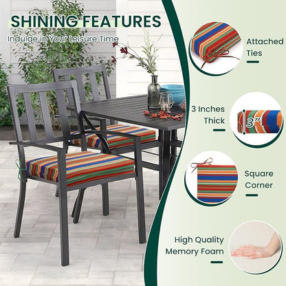 HARBOREST Outdoor Chair Cushions Set of 4, Water Resistant Patio Chair Cushions with Ties, Square Corner Outdoor Seat Cushions for Patio Furniture, 18.5"x16"x3", Rainbow Stripes