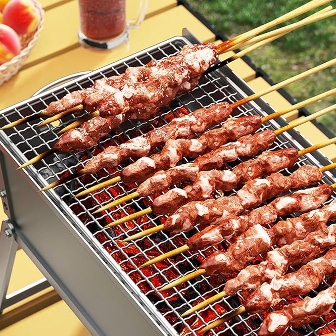 Charcoal BBQ Grill, Foldable Portable Tabletop Barbeque, Barbecue for Camping Hiking Garden Party Festivals Picnic,50x16cm