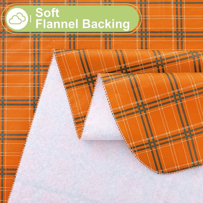 Smiry Picnic Table Cloth, Vinyl Tablecloths with Flannel Backing, 60"x120" | Waterproof Rectangle Table Cloth, Wipeable Vintage Plaid Table Cover for Indoor and Outdoor (Brown & Orange)