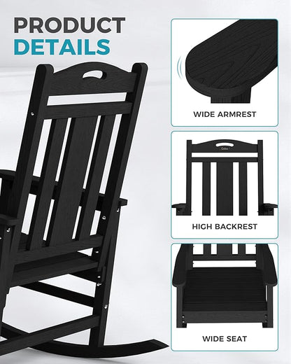 Ciokea Oversized Outdoor Rocking Chairs Set of 6, 380lbs Heavy-Duty Large Patio Rocker, High Back Cozy Porch Chairs, Weather Resistant Patio Rocking Chairs for Outside, Fire Pit, Deck, Black