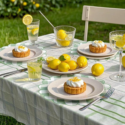 100 Pcs Checkered Paper Placemats Sage Green Gingham Place Mats 13.5 Inch Disposable Round Decorative Dining Table Mat with Scalloped Edge Paper Cutouts Decor for Picnic BBQ Table Party Supplies