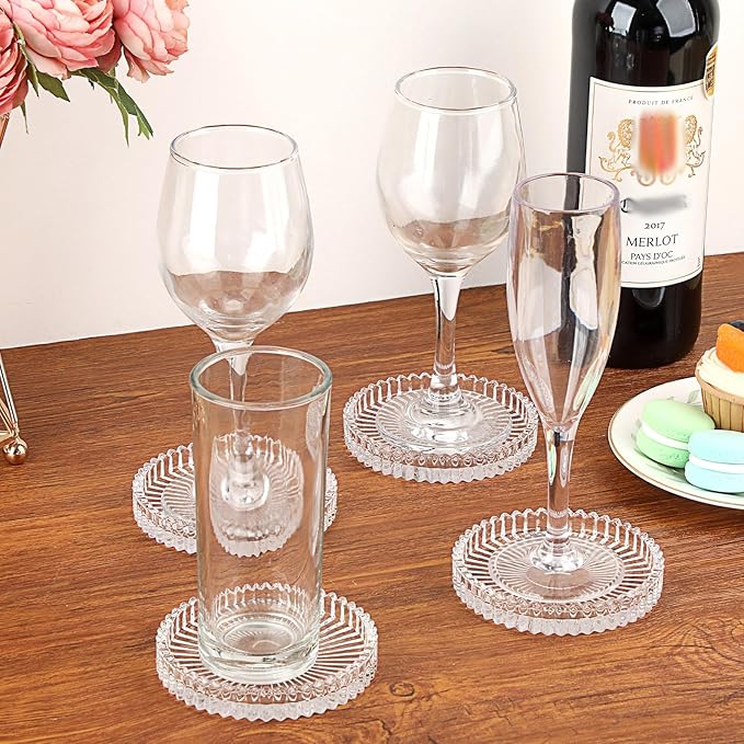 Modern Glass Coaster Set of 8 - Coffee Table Coasters, Crystal Coaster, Round Cup Mat, Coasters for Office, Kitchen, Bar, Dining Room, Living Room, Patio(Clear)