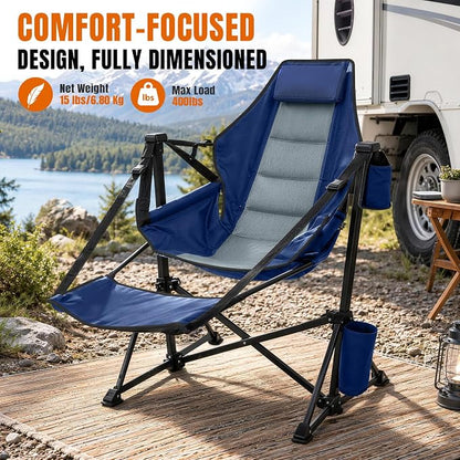 HOPERAN Hammock Camping Chair with Footrest 400lb Swing Chair, Blue 2 Pack | 31.5" Wide Seat, 90°-130° Recliner, Stable Frame, 600D Fabric, Carry Bag, Cup Holder, Storage Pocket, for Beach Patio Sports