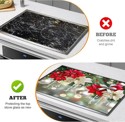 Christmas Multi-Design Stove Cover for Glass/Electric Stoves - 3-in-1 Heat-Resistant Protector Mat, Non-Slip Drying Rack 28"x20"