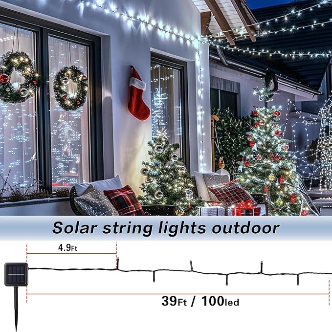 SyouHome 2 Pack Solar String Lights Outdoor, 200 LED Extra-Long 78Ft Solar Lights Outdoor with 8 Lighting Modes, IP65 Waterproof for Garden, Patio, Xmas, Balcony, Tree, Wedding, Party Decor (White)
