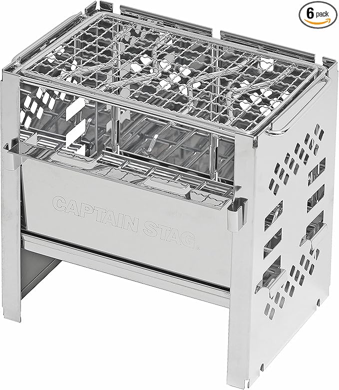 Captain Stag UG-45 3-in-1 Barbecue Stove, Open-Air Grill, Collapsible Kamado, Smart B6 Model, Bag Included, 3 Adjustable Levels, Multi-Panel Set, Silver