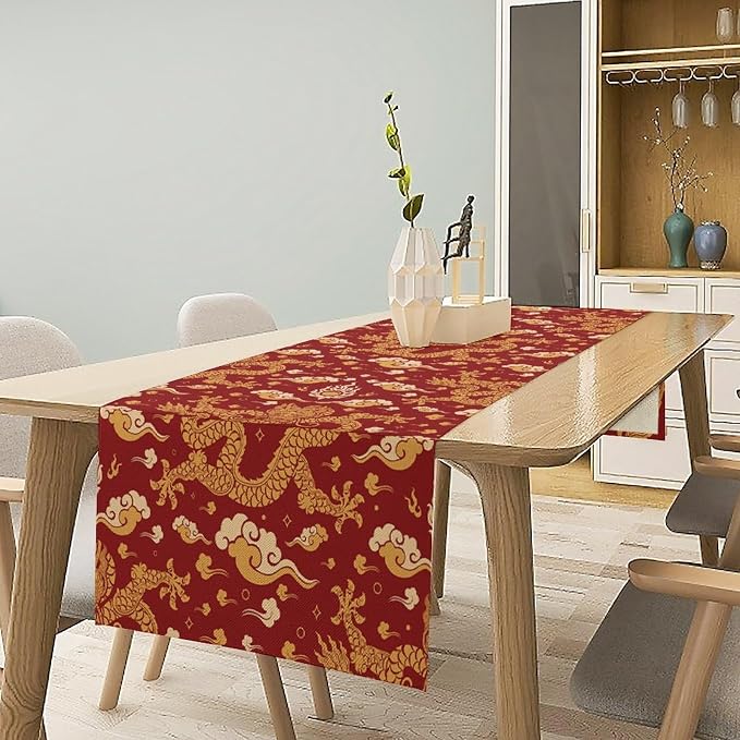 Dragon Table Runne Traditional Oriental Chinese Dragons Japanese Flying Animal Dinner Runner Table Decoration for Home Kitchen Dining Table Party Decoration 13x120in