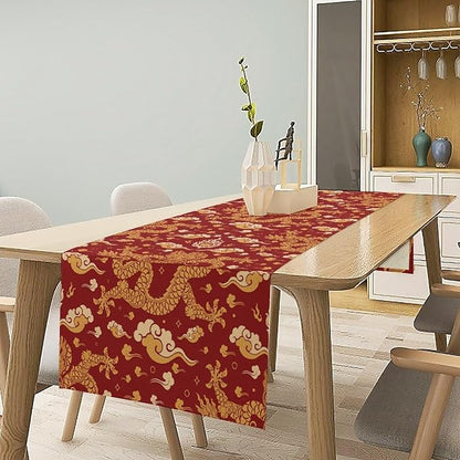 Dragon Table Runne Traditional Oriental Chinese Dragons Japanese Flying Animal Dinner Runner Table Decoration for Home Kitchen Dining Table Party Decoration 13x120in