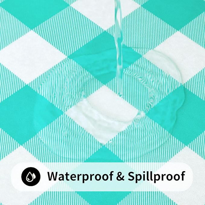 Smiry Rectangle Picnic Table Cloth, Elastic Waterproof Fitted Vinyl Tablecloths, Flannel Backed Buffalo Plaid Table Covers for Dining, Camping, Outdoor (White and Teal, 30" x 60")