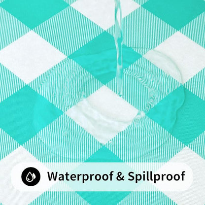 Smiry Rectangle Picnic Table Cloth, Elastic Waterproof Fitted Vinyl Tablecloths, Flannel Backed Buffalo Plaid Table Covers for Dining, Camping, Outdoor (White and Teal, 36" x 72")