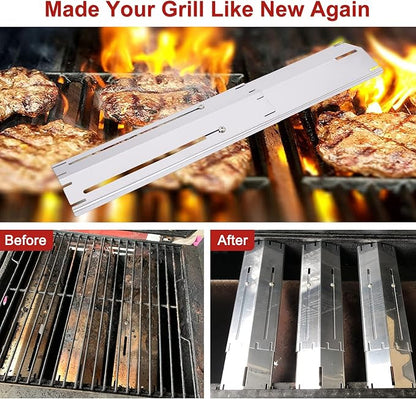 Universal Grill Heat Plates Heat Tents Heat Shields for Gas Grill, Adjustable Barbecue BBQ Grill Flame Tamers Burner Covers Heat Deflectors, Stainless Steel Gas Grill Replacement Parts, 5-Pack