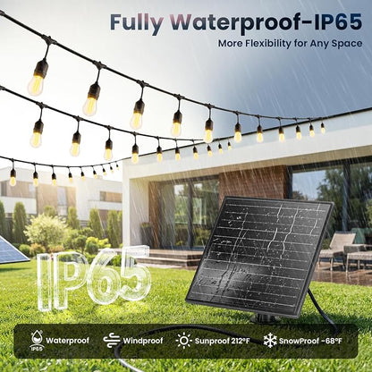 48FT Solar String Lights Outdoor Waterproof, 30 Super Bright LED Bulbs, USB Charging & Remote Control - Color Adjustable Solar Power Patio Lights, with Intelligent Assisted Positioning
