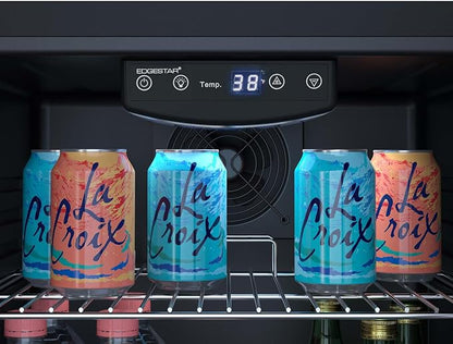 EdgeStar BWC121 19 Inch Wide 105 Can Capacity Extreme Cool Beverage Center - Stainless Steel | Freestanding, 105 Can Capacity, Reversible door, Digital Display, LED Light, Stainless Steel