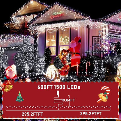 KNONEW 600ft 1500 LED String Lights Outdoor Christmas Lights 8 Modes & Timer Fairy Light Plug in Waterproof LED String Lights for Xmas Yard Tree Wedding Party Holiday Decorations (Cool White)