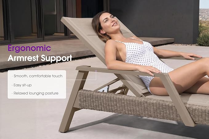 PURPLE LEAF Patio Chaise Lounge Chairs with Armrests Aluminum Reclining Layout Lounges for Outdoor Poolside Nurture Shale