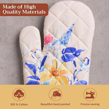 Maison d'Hermine Oven Gloves 100% Cotton Oven Mitt 7" x 13" with Loop Heat Resistant BBQ Cooking Gloves Baking Grilling Kitchen Hotel Home Farmhouse Spring Summer (Pack of 1, Girassol)