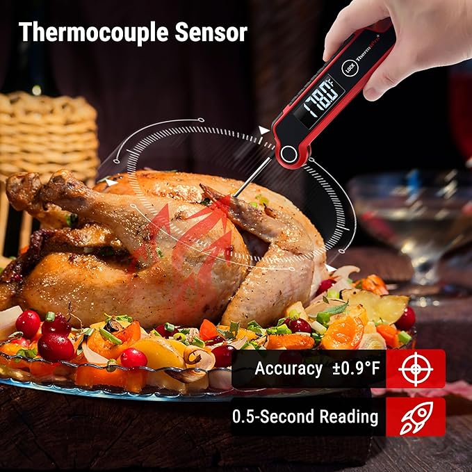 TempPro TP620 Instant Read Meat Thermometer Digital, Cooking Thermometer with Large Auto-Rotating LCD Display, Waterproof Food Thermometer Digital for Kitchen, BBQ, or Grill (Previously ThermoPro)