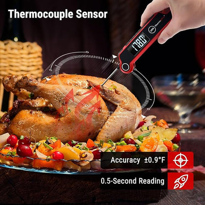 TempPro TP620 Instant Read Meat Thermometer Digital, Cooking Thermometer with Large Auto-Rotating LCD Display, Waterproof Food Thermometer Digital for Kitchen, BBQ, or Grill (Previously ThermoPro)