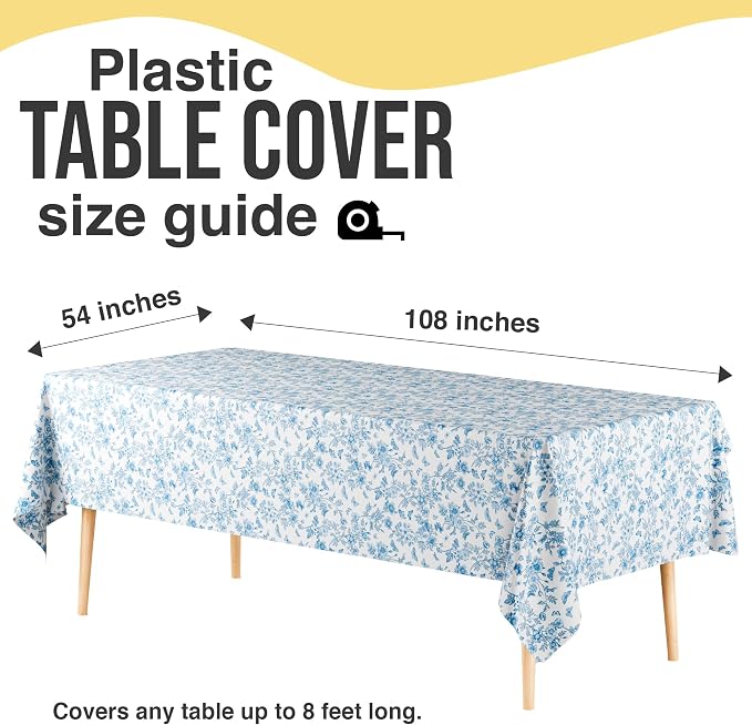 Exquisite 66% Thicker Floral Plastic Tablecloth Rectangle 54x108 Inch 6 Pack - Botanical Disposable Summer Table Cloth Tea Party Decorations - Greenery Table Cover Bridal Shower Wedding Spring